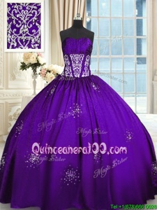 Stunning Purple Ball Gowns Sweetheart Sleeveless Taffeta Floor Length Lace Up Beading and Appliques and Ruching Quinceanera Gowns
