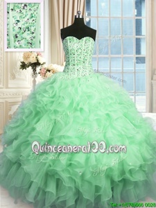 Spectacular Sleeveless Beading and Ruffles and Sequins Lace Up Quinceanera Gown