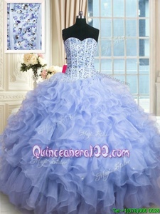 High End Floor Length Lace Up 15th Birthday Dress Lavender and In forMilitary Ball and Sweet 16 and Quinceanera withBeading and Ruffles