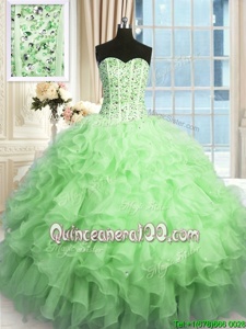 Clearance Apple Green Lace Up Vestidos de Quinceanera Beading and Ruffles Sleeveless Floor Length