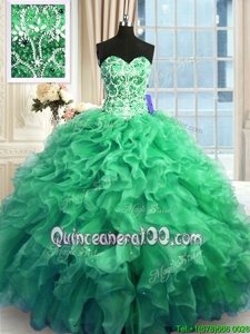 Stunning Ball Gowns Quinceanera Dresses Turquoise Sweetheart Organza Sleeveless Floor Length Lace Up