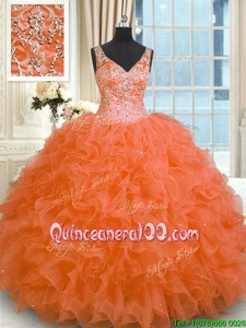 New Arrival Orange Sleeveless Organza Zipper Quinceanera Gown forMilitary Ball and Sweet 16 and Quinceanera