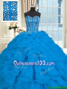 Captivating Sleeveless Brush Train Beading and Ruffles Lace Up Sweet 16 Quinceanera Dress