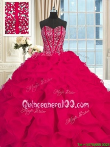 Sweetheart Sleeveless Brush Train Lace Up Quinceanera Gown Fuchsia Organza