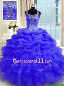 Purple Zipper Straps Beading and Ruffles Sweet 16 Quinceanera Dress Organza Sleeveless