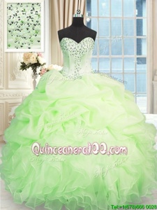 Romantic Apple Green Sleeveless Organza Lace Up 15th Birthday Dress forMilitary Ball and Sweet 16 and Quinceanera