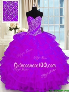 Comfortable Purple Sweetheart Lace Up Beading and Ruffled Layers Vestidos de Quinceanera Sleeveless