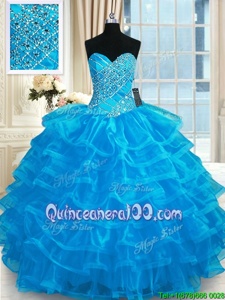 Captivating Ruffled Floor Length Blue Quinceanera Gowns Sweetheart Sleeveless Lace Up
