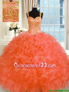 Edgy Floor Length Ball Gowns Sleeveless Orange Sweet 16 Quinceanera Dress Lace Up