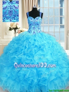 Luxurious Baby Blue Sleeveless Organza Lace Up Quinceanera Dress forMilitary Ball and Sweet 16 and Quinceanera