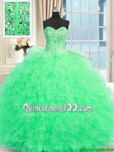High Quality Apple Green Quinceanera Gown Military Ball and Sweet 16 and Quinceanera and For withBeading and Ruffles Sweetheart Sleeveless Lace Up