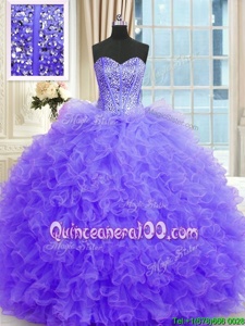 Lovely Lavender Sleeveless Beading and Ruffles Floor Length Ball Gown Prom Dress