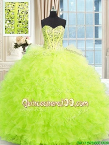 Lovely Yellow Green Sleeveless Tulle Lace Up Quince Ball Gowns forMilitary Ball and Sweet 16 and Quinceanera