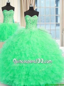 Low Price Three Piece Spring and Summer and Fall and Winter Tulle Sleeveless Floor Length Quinceanera Gown andBeading and Ruffles