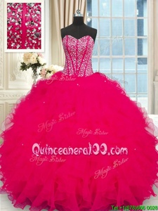 High End Beading and Ruffles Sweet 16 Quinceanera Dress Coral Red Lace Up Sleeveless Floor Length
