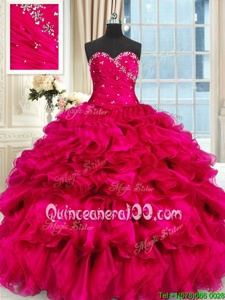 Adorable Sweetheart Sleeveless Organza Sweet 16 Dresses Beading and Ruffles Lace Up