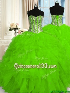 Beauteous Ball Gowns Quinceanera Dress Spring Green Sweetheart Organza Sleeveless Floor Length Lace Up