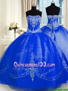 Custom Design Sleeveless Floor Length Beading and Embroidery Lace Up Sweet 16 Dresses with Royal Blue