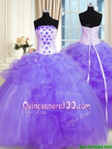 Modern Pick Ups Ball Gowns Quinceanera Gown Lavender Strapless Tulle Sleeveless Floor Length Lace Up