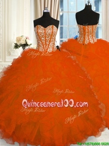 Custom Fit Orange Sweetheart Lace Up Beading and Ruffles Sweet 16 Quinceanera Dress Sleeveless