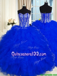 High Quality Sweetheart Sleeveless Lace Up Ball Gown Prom Dress Royal Blue Organza
