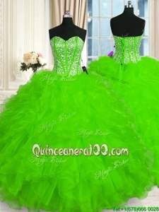 Best Spring Green Lace Up 15th Birthday Dress Beading and Ruffles Sleeveless Floor Length