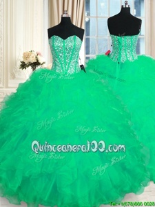 Fabulous Organza Sweetheart Sleeveless Lace Up Beading and Ruffles Sweet 16 Dresses inTurquoise