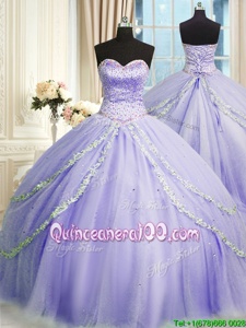 Custom Made Sleeveless Court Train Lace Up With Train Beading and Appliques Quinceanera Gowns
