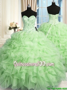 High Quality Spring Green Quince Ball Gowns Military Ball and Sweet 16 and Quinceanera and For withBeading and Ruffles Sweetheart Sleeveless Lace Up