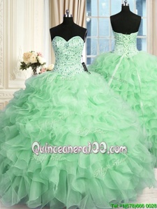 Sexy Apple Green Lace Up Sweetheart Beading and Ruffles Quinceanera Dresses Organza Sleeveless