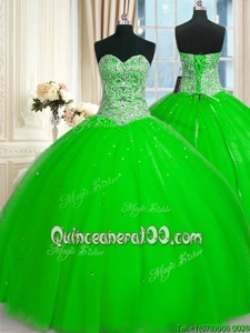 Fabulous Spring Green Lace Up Sweetheart Beading and Sequins Sweet 16 Dress Tulle Sleeveless