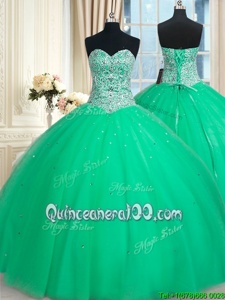 Beauteous Sequins Ball Gowns Quinceanera Gown Apple Green Sweetheart Tulle Sleeveless Floor Length Lace Up