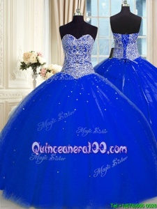 Glamorous Royal Blue Backless Quinceanera Dress Beading and Sequins Sleeveless Floor Length