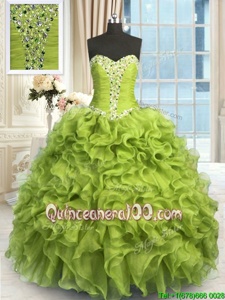 Decent Yellow Green Sleeveless Floor Length Beading and Ruffles Lace Up 15 Quinceanera Dress