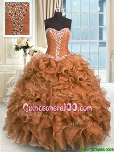 Clearance Ball Gowns Vestidos de Quinceanera Brown Sweetheart Organza Sleeveless Floor Length Lace Up
