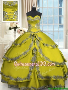 Dazzling Ruffled Yellow Green Sleeveless Taffeta Lace Up Ball Gown Prom Dress forMilitary Ball and Sweet 16 and Quinceanera