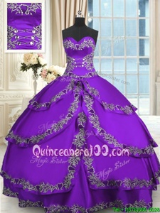 Best Purple Quinceanera Dress Military Ball and Sweet 16 and Quinceanera and For withBeading and Appliques and Ruffled Layers Sweetheart Sleeveless Lace Up