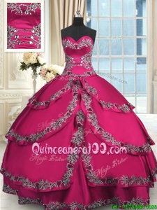 Fancy Ruffled Ball Gowns Sweet 16 Dress Fuchsia Sweetheart Taffeta Sleeveless Floor Length Lace Up