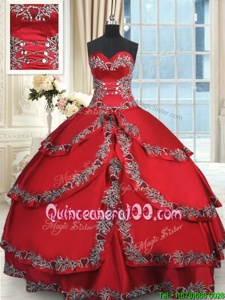 Colorful Sleeveless Taffeta Floor Length Lace Up Quinceanera Gowns inWine Red forSpring and Summer and Fall and Winter withBeading and Embroidery and Ruffled Layers