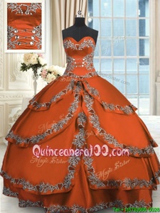 Luxurious Rust Red Sleeveless Beading and Embroidery and Ruffled Layers Floor Length Quinceanera Gown