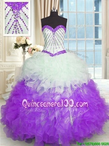 Trendy Sweetheart Sleeveless Organza Quinceanera Gown Beading and Ruffles Lace Up