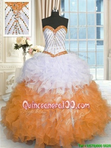 Sexy Multi-color Ball Gowns Beading and Ruffles Quinceanera Dress Lace Up Organza Sleeveless Floor Length