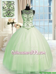 Custom Made Apple Green Scoop Lace Up Beading Quinceanera Dress Sleeveless