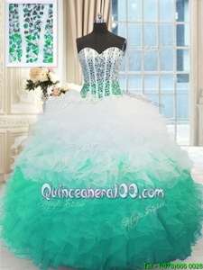 Clearance White and Multi-color Sweetheart Neckline Beading and Ruffles Quinceanera Dress Sleeveless Lace Up