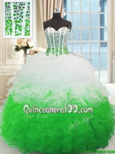 Spring and Summer and Fall and Winter Organza Sleeveless Floor Length Quinceanera Gown andBeading and Ruffles