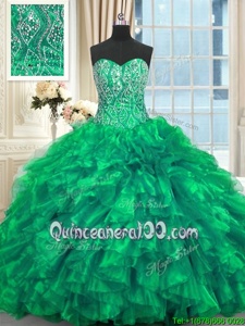 Sweet Spring and Summer and Fall and Winter Organza Sleeveless Ball Gown Prom Dress Brush Train andBeading and Ruffles