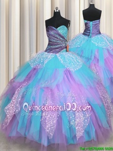 Multi-color Lace Up Quinceanera Gown Beading and Ruching Sleeveless Floor Length