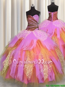 Latest Sweetheart Sleeveless Lace Up Quinceanera Gown Multi-color Tulle