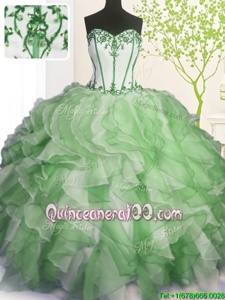 Trendy Green Sweetheart Lace Up Beading and Ruffles 15 Quinceanera Dress Sleeveless