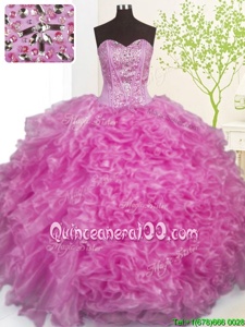 Shining Pick Ups Sweetheart Sleeveless Lace Up Quince Ball Gowns Lilac Organza